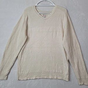 Lucky Brand Mens Pullover Cotton Sweater Cream V-neck Textured LG Style 7M50523